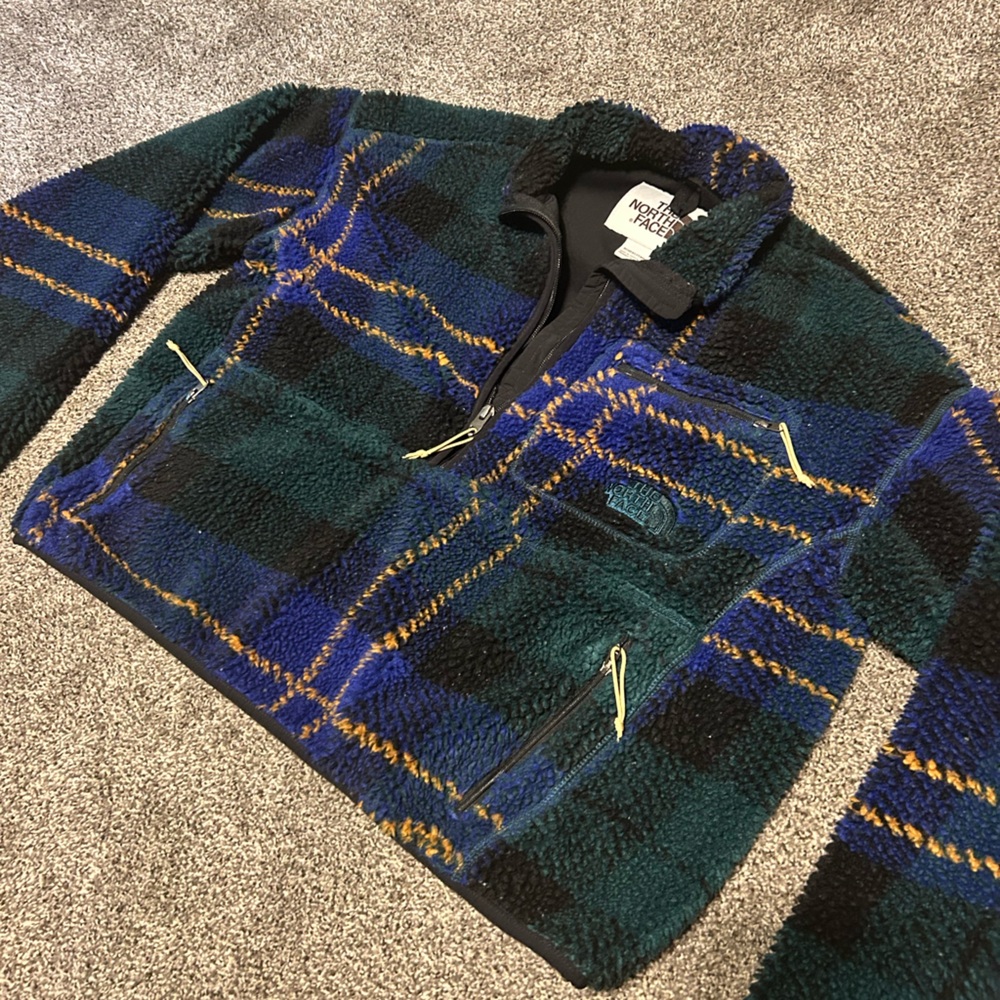 The North Face Blue and Green Plaid Fleece